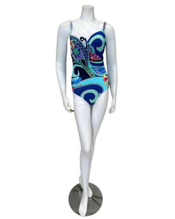 Furstenberg 323/38330B Blue Floral Vibes Molded Cup Swimsuit myselflingerie.com